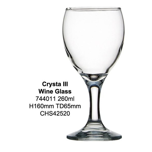 Drinking Glasses Crysta III Wine 260ml H160 TD65 Box 24