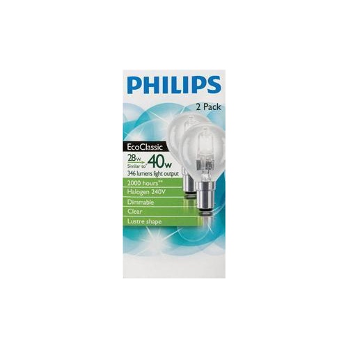Philips Light Globe Eco Halogen Fancy Round SBC Clr 28W 2P