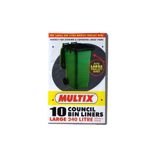 Garbage Bag Council Bin Liner 10 Pack 240L Multix