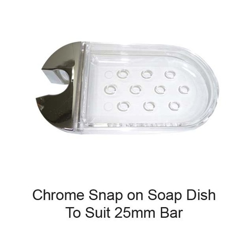 SOAP DISH CLEAR SNAP ON TO RAIL SUIT 25MM RAIL