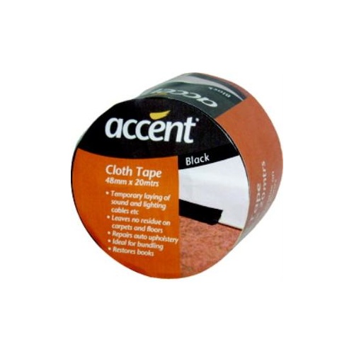 Tape Cloth Blk 48mm X 20m Accent