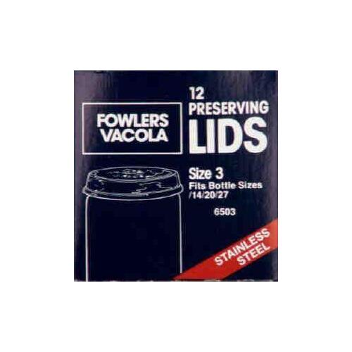 Fowlers Vacola Preserving Lids Stainless Steel Size 3 12PK