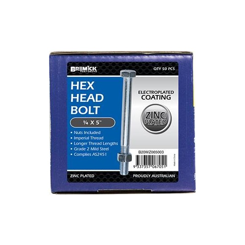 Bolt   Nut Hex Zinc Plated 1/4x5 Pc Bremick