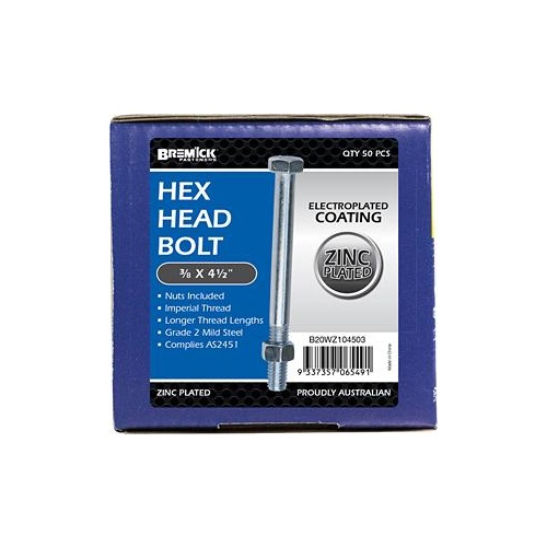 Bolt   Nut Hex Zinc Plated 3/8x4-1/2 Pc Bremick