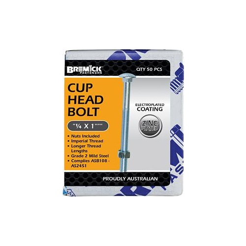 Bolt   Nut Cup Zinc Plated 1/4x1 Pc Bremick