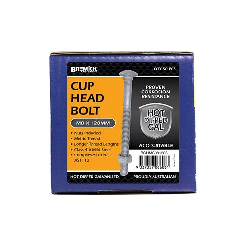 Bolt   Nut Cup Galvanised M8x120pc Bremick