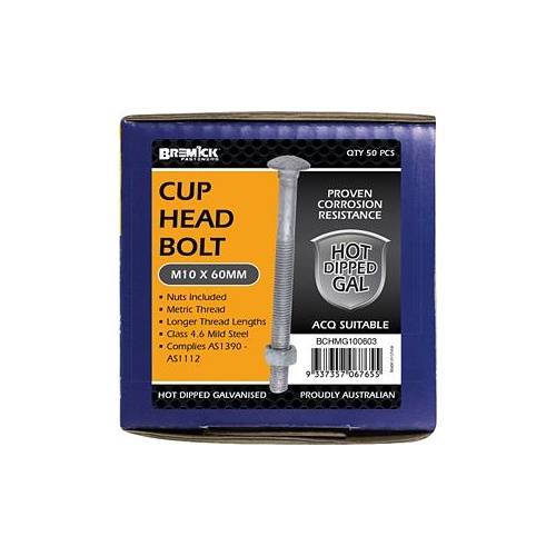 Bolt   Nut Cup Galvanised M10x60 Pc Bremick