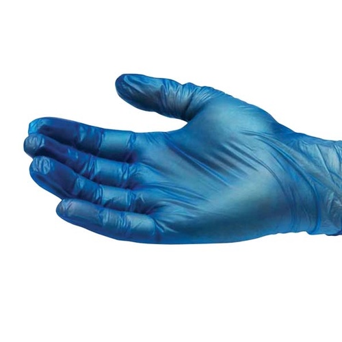 Gloves Vinyl Blue PF Medium Box 100