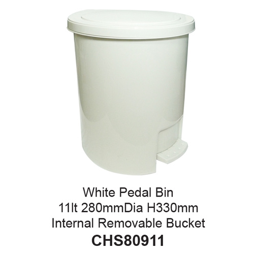 Bin Rubbish Waste Pedal Bin 11lt White Dia280 H330