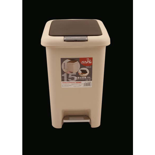 Bin Rubbish Waste Push & Pedal Beige/Dk Brown 15lt H400 L230 W310