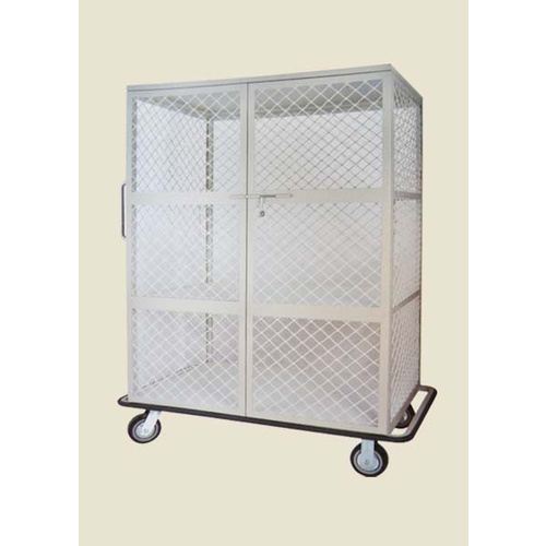 Trolley Laundry 3 Shelf Wire Mesh White with 2 Doors